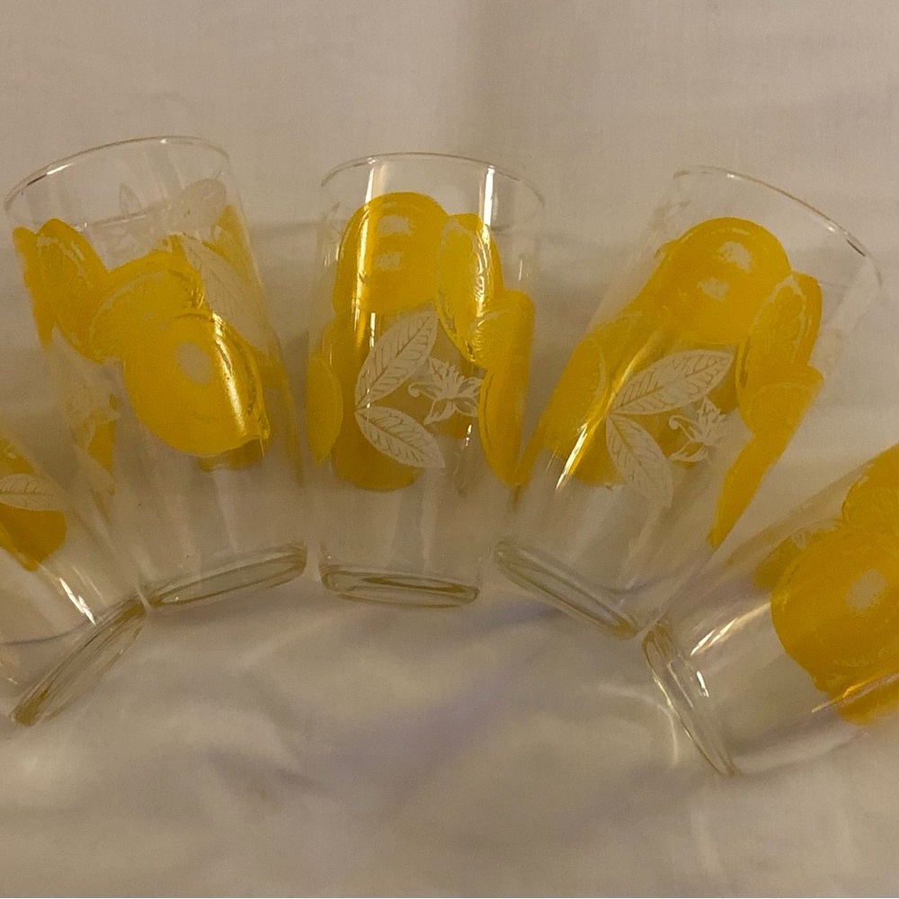 Yellow Citrus Glass Tumbler - Set of 4 Lemons Lemonade Fifth Glass Free
